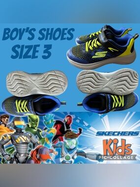 Skechers Boy's Sneaker Navy Blue Neon Green Size 3
